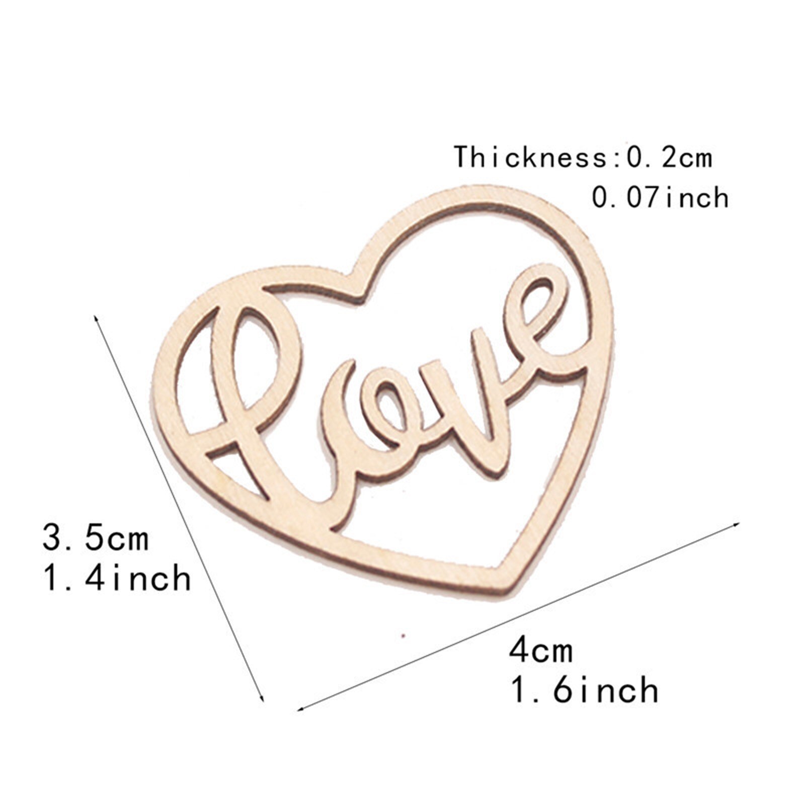 100Pcs Heart Shaped Wooden Hanging Ornament Hearts Handcraft for Wedding Valentine's Day DIY Wood Craft Home Decoration