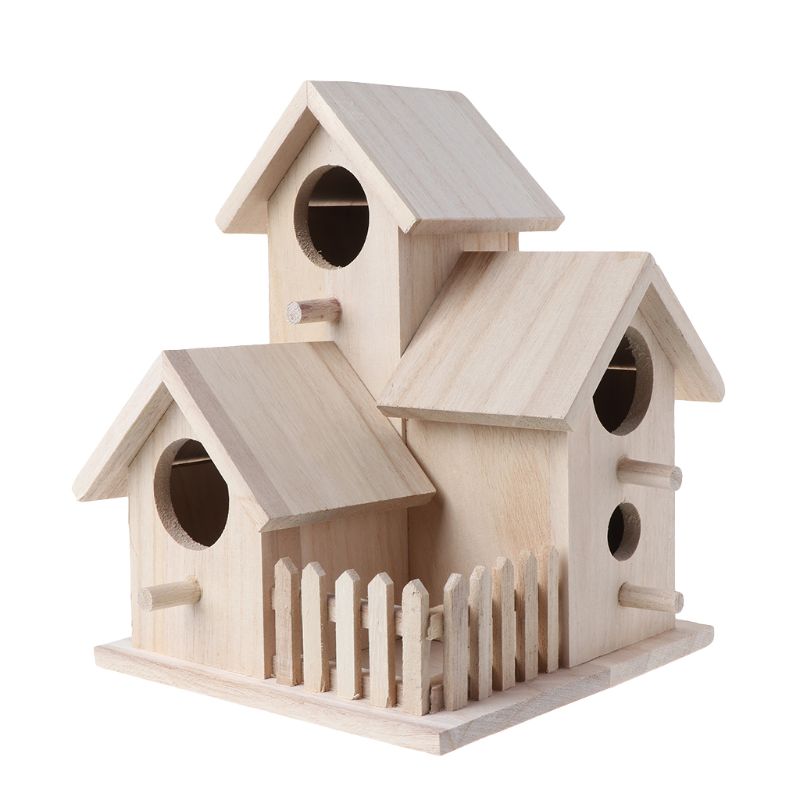 Wooden Bird House Breeding Cage Fence Box Nest Garden Backyard Home Decoration K1MF