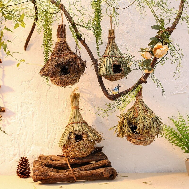 Birds Nest Hand-knitted Gourd Bird House Natural Grass Egg House Outdoor Gardening Decoration Pet Bird Nest Supplies