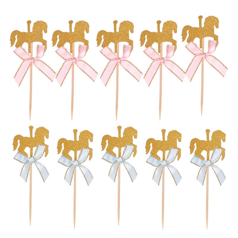 Garniture de Cupcake créative en forme de cheval, gâteau à thème cheval carrousel, Dessert, décor de Table, gâteau aux fruits, Insertion de cartes, 40 pièces