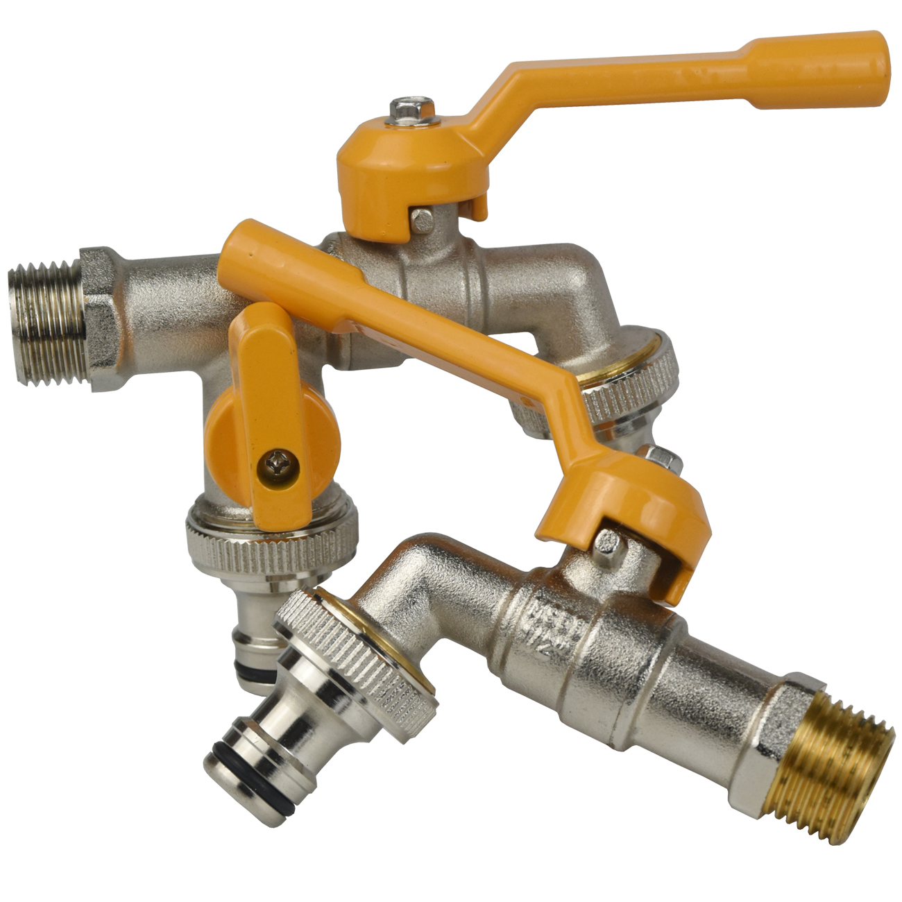 Garden 1/2'' 3/4'' Brass Water Faucet Water Splitter 1-Way 2-Way Connector Coupling Adapter Valve Switch Irrigation Tap Replace