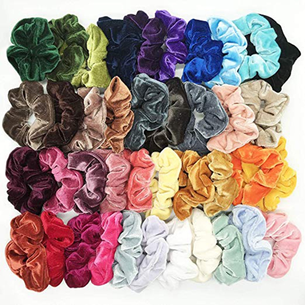 Cheveux en velours extensible Vintage | 40 pièces, Scrunchie Pack pour femmes, bande élastique pour filles, couvre-chef en caoutchouc uni, cravates 10.2: Multicolor