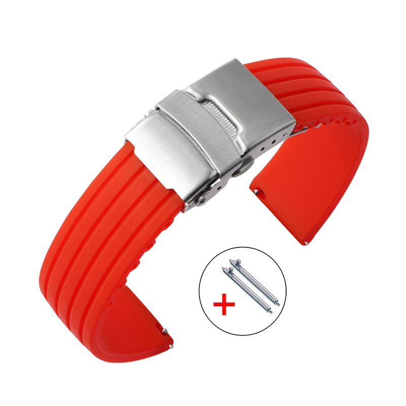 Quick Release Silicone Straps 18mm 20mm 22mm 24mm Folding Buckle Waterproof Rubber Men Replacement Bracelets Band Watch Belts: Red / 22mm