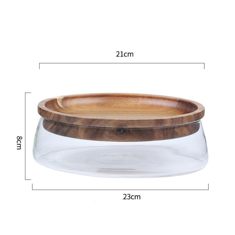 Boîte de rangement de Fruits en verre avec couvercle en bois, conteneur à Double couche, boîte de rangement de bonbons, noix et Fruits secs, plateau de rangement pour la cuisine