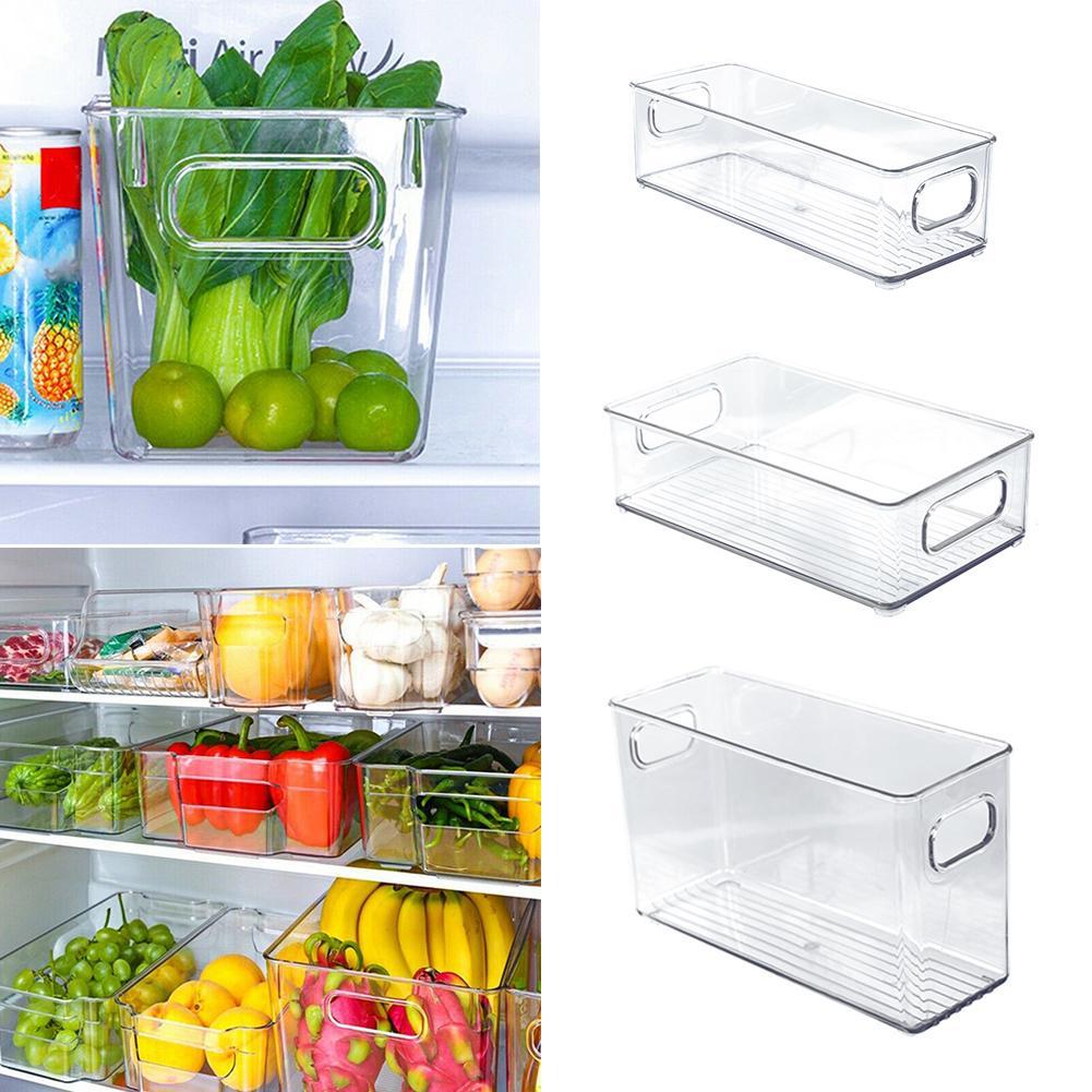 Refrigerator Organizer Bins Stackable Fridge Organizers Cutout Handle Clear Seal Plastic Pantry Household Food Storage Rac