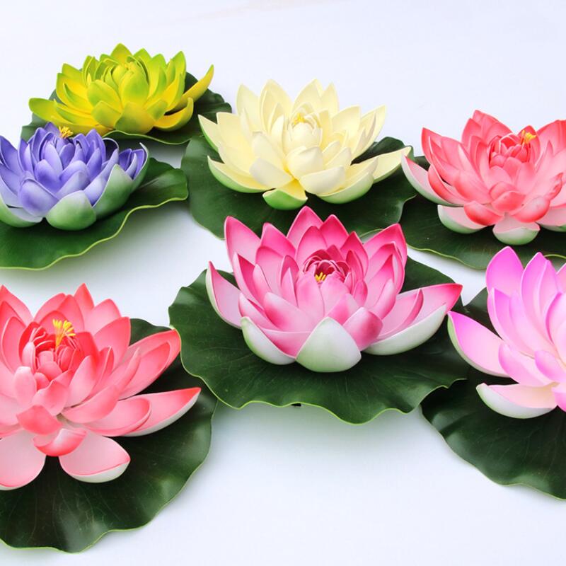 Simulación de Acuario, flor de loto flotante en el agua, tanque de peces al aire libre, piscina, paisaje, plantas, Color aleatorio, 2 uds.: 18cm Flowering