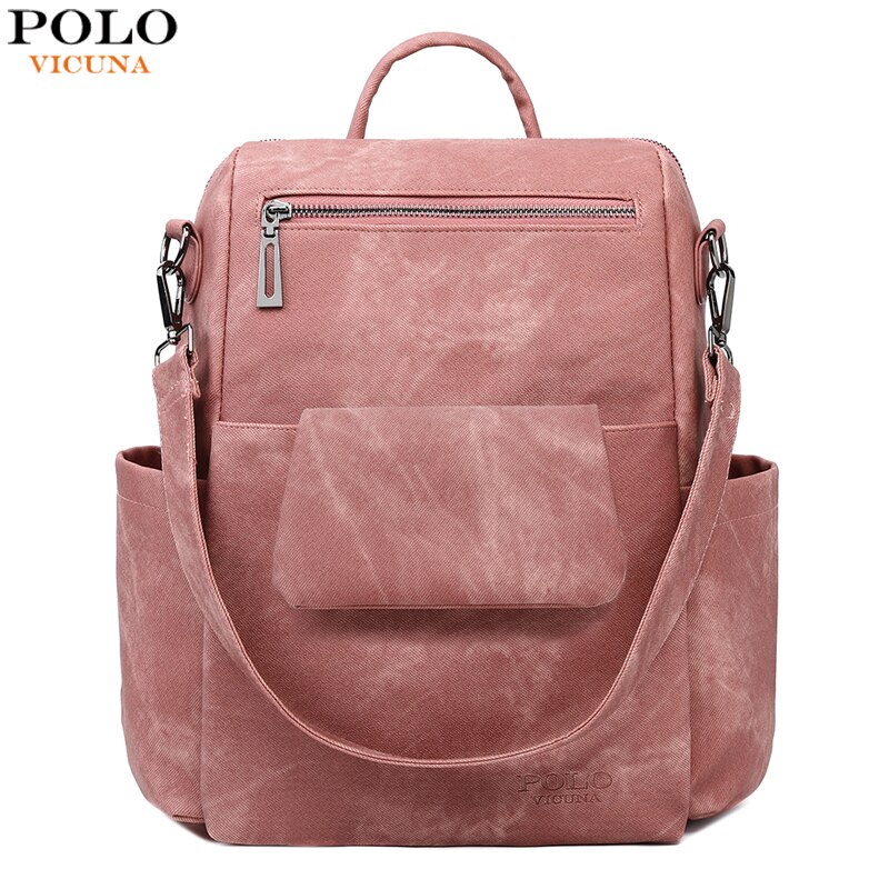 VICUNA POLO-Conjunto de mochila de cuero de para mujer, mochilas universitarias y para viajar, de gran capacidad, para el día