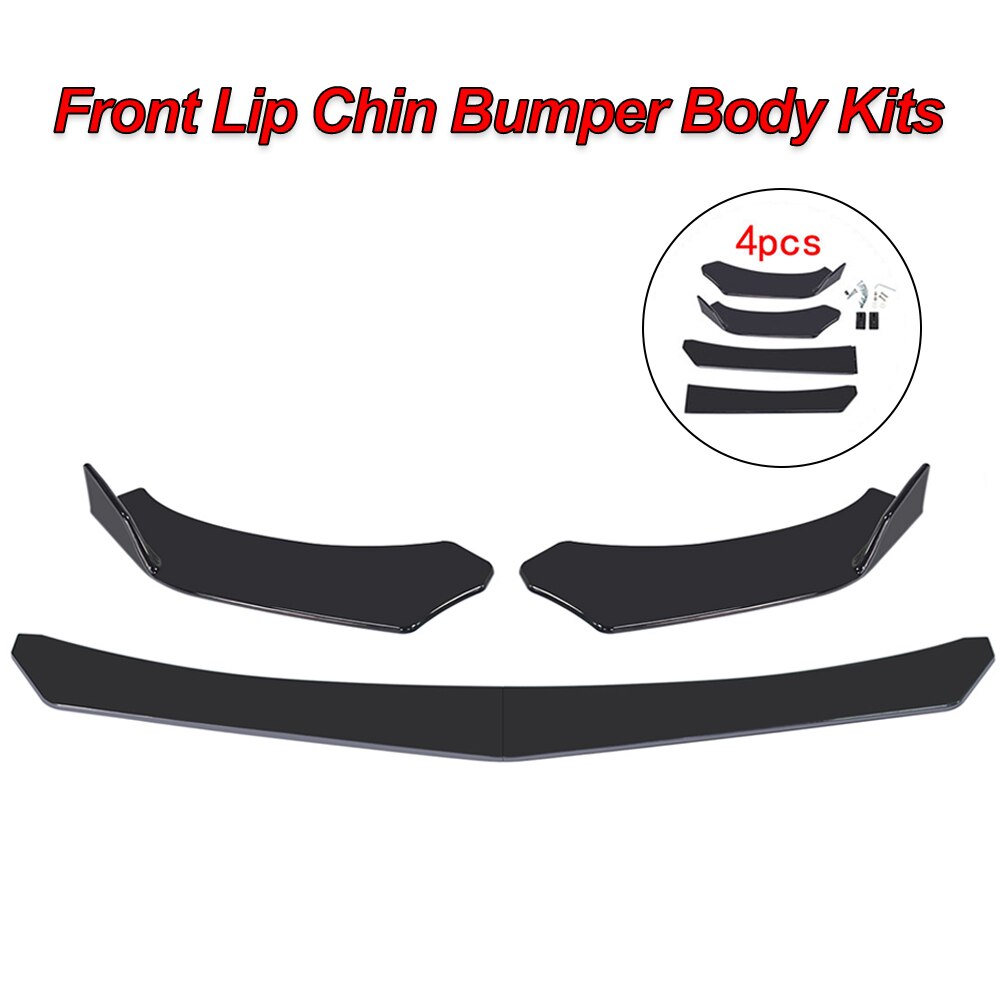 4pcs Universal Car Front Bumper Automobile Spoiler Splitter Lip Body Kit ABS Bumper Canard Lip Car Exterior Accessories