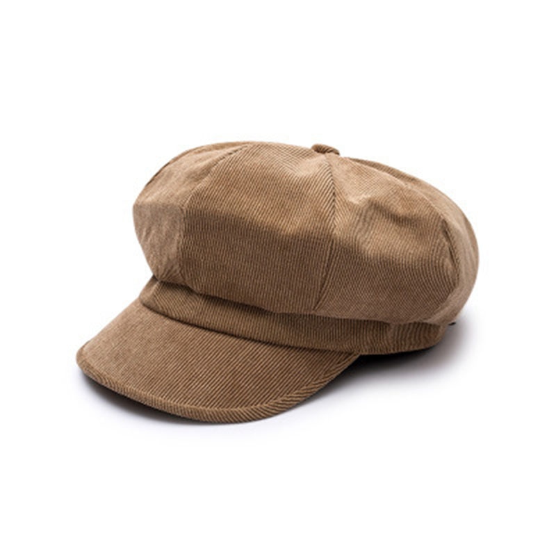 Otoño mujer gorra octogonal de pana de Color sólido gorro octogonal otoño cálido sombreros boina retro quiosco