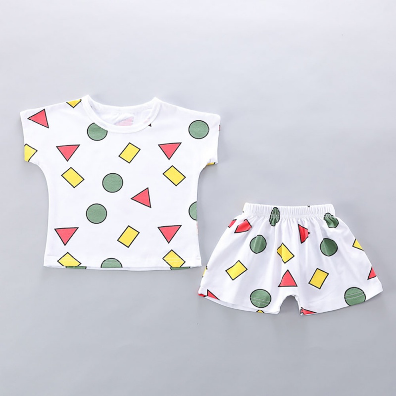 Kids Boys Girls Sleepwear Baby Summer Cotton Sets Children Homewear Pajamas Geometry Print Short Sleeve T-shirt Nightwear