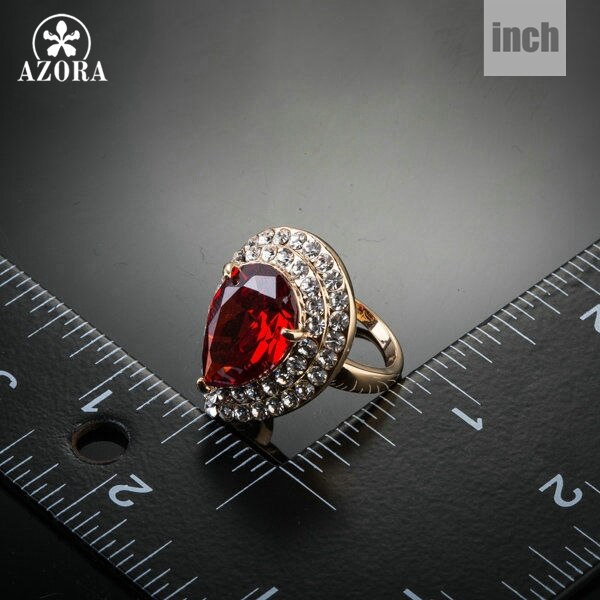 AZORA Goud Kleur Rode Zirconia Stenen Water Ring TR0125