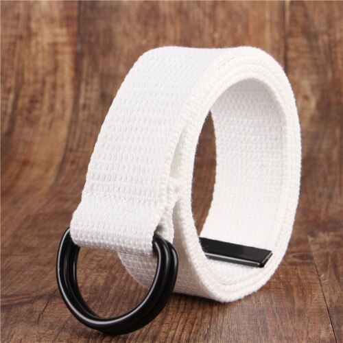 cinturón de lona para hombres jóvenes lona doble anillo hebilla Simple salvaje cinturón vaquero hombres mujeres: WhiteD