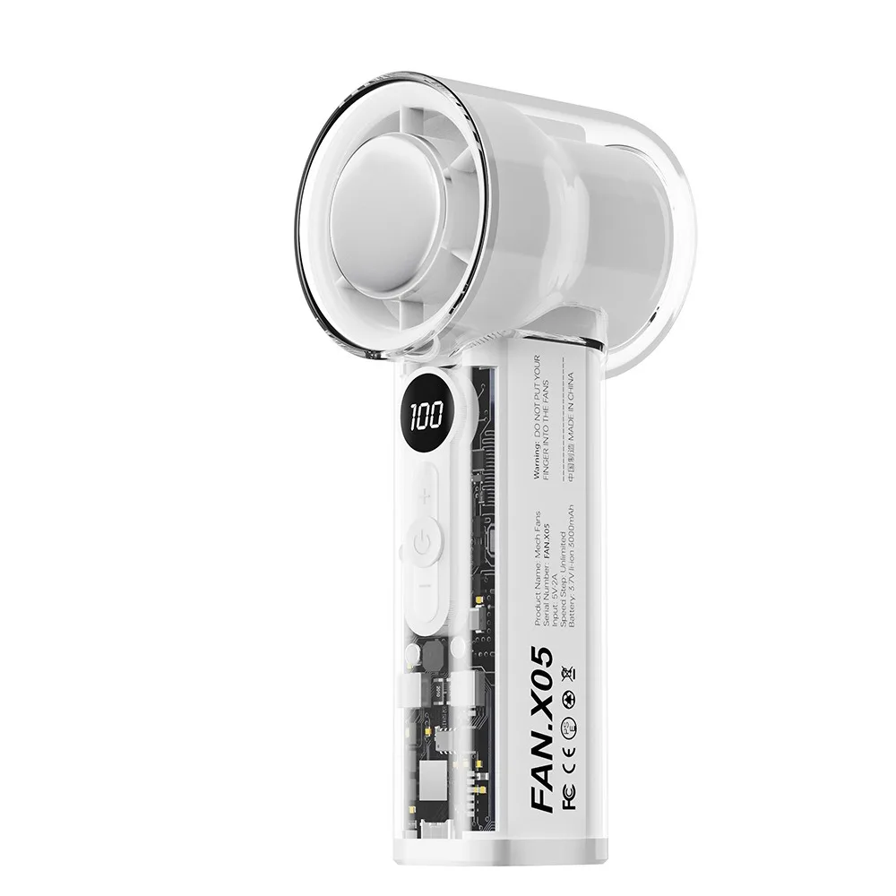 Portable Handheld Fan - 100-Speed Turbo Cooling, 3000mAh Rechargeable, High Wind Outdoor Mini Fan with Adjustable Airflow: WHITE