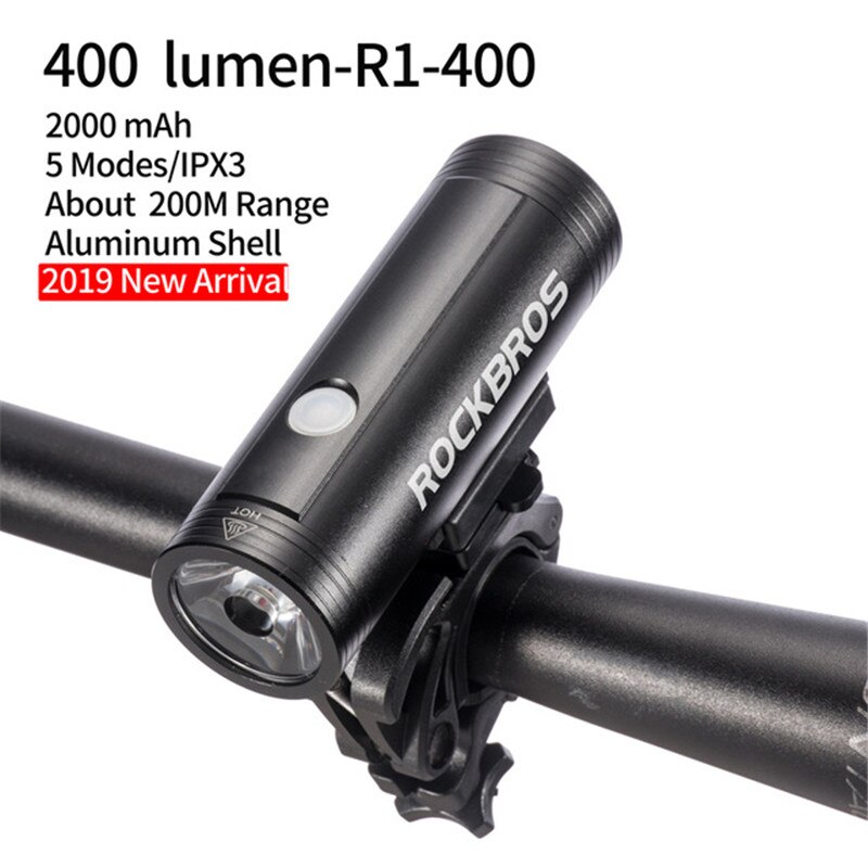 ROCKBROS LED Bike Light USB Oplaadbare Fiets Licht Regendicht Aluminium Ultralight Zaklamp 2000mAh MTB Voorlamp Koplamp: R1-400