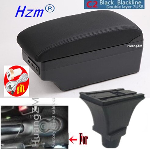 For Fiat 500 Armrest box Interior special Retrofit parts Center Car Armrest box Center Storage box USB: C2 style black line