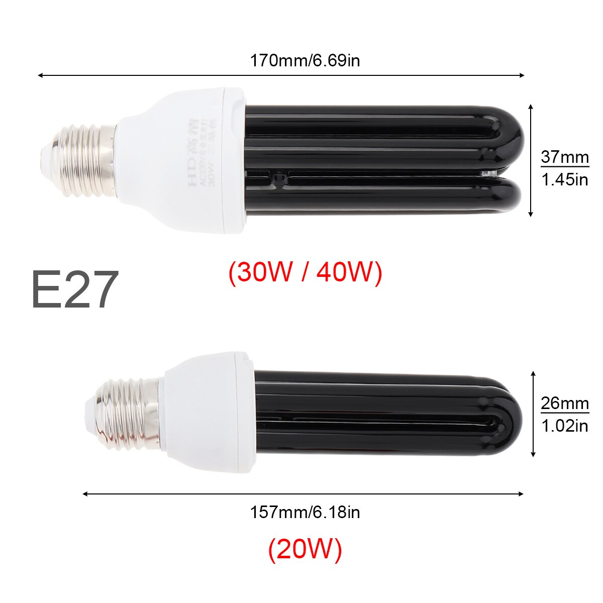 Bombilla de luz ultravioleta E27, luz negra UV CFL, 365NM, para agricultura, 20/30/40W, novedad