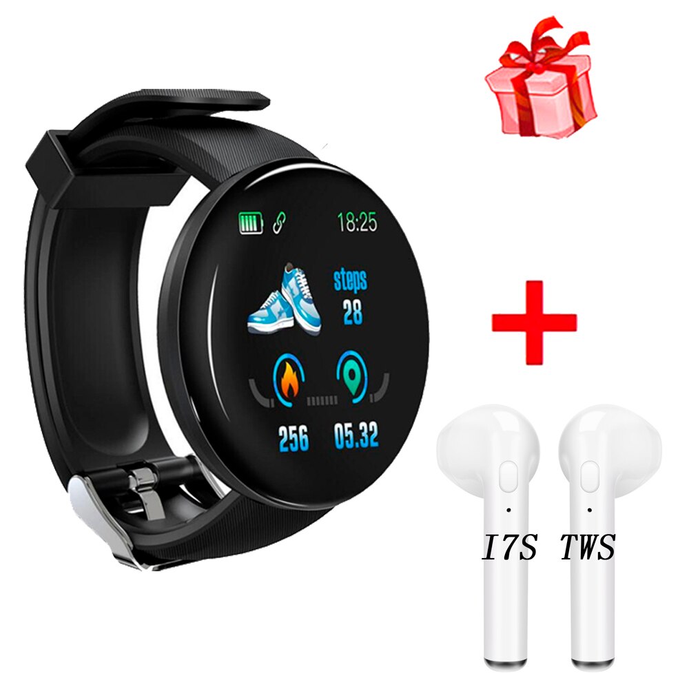 119 Plus Bluetooth Smart Watch Men Blood Pressure Smartwatch Women Watches Smart Band Sport Tracker Smartband For Android: D18 Black i7s TWS