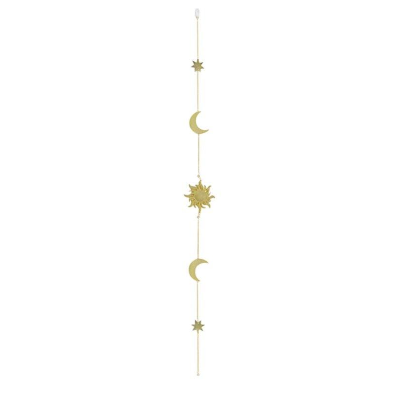 Pièce ronde en métal à suspendre en forme de soleil et de lune, décoration murale avec chaînes pour salon, affichage de photos: C