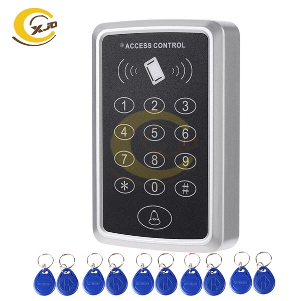 XJQ 1000 cards Capacity 125KHz Single RFID Card Proximity Entry Door Lock Access Control System With 10pcs Keys RFID Key Fobs: Keypad with 10 tags