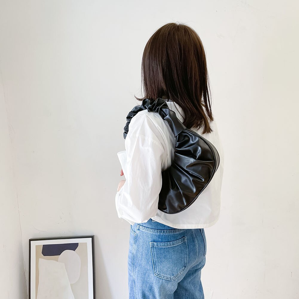 Vintage Vrouwen Geplooide Grote Handtas Schouder Onderarm Pure Kleur Pu Lederen Tas Zacht Leer Vrouwelijke Handtas