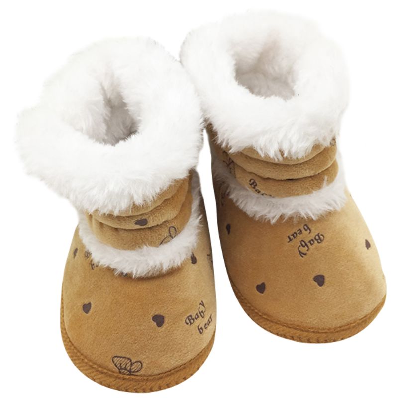 Baby 0-18 Months Girls Winter Snow Super Warm Boots Infant Solid Lace Up Lovely Comfortable Shoes: Khaki / 1