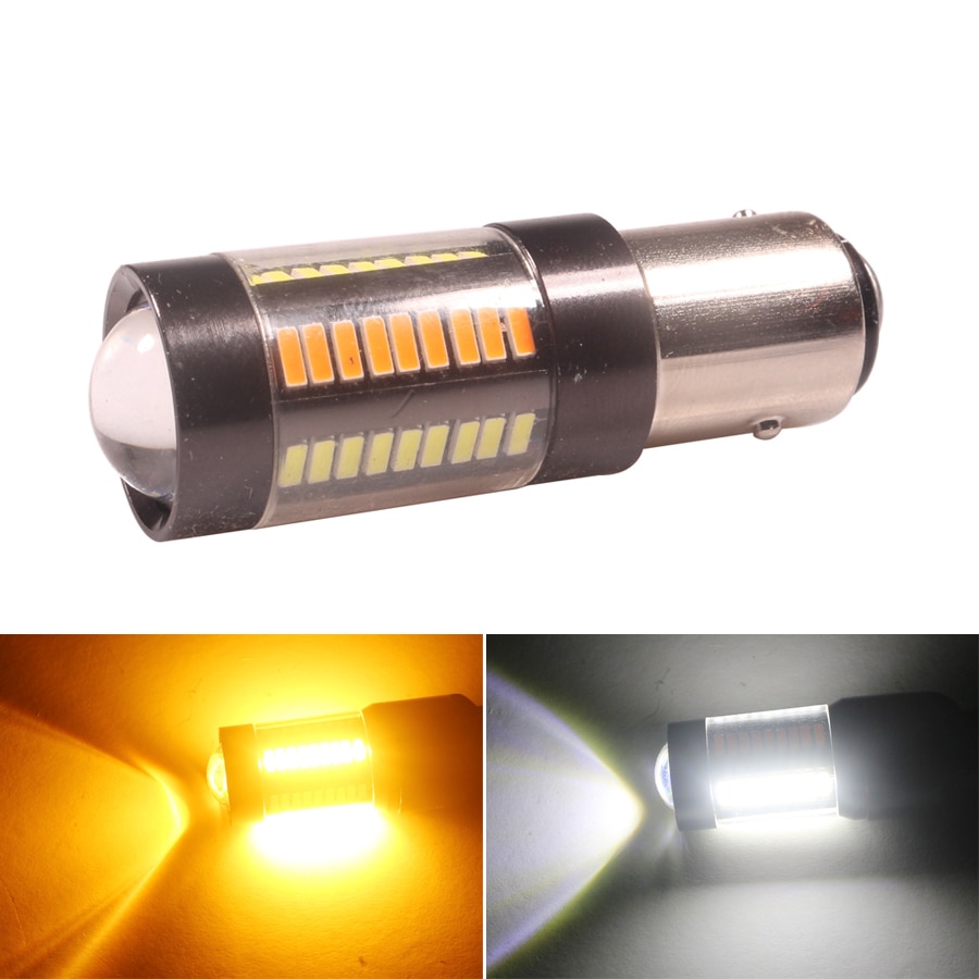 NHAUTP 1Pcs 1157 Dual Farbe Lampen P21/5W BAY15D LED Auto Lichter 4014 66-SMD Weiß zu Bernstein switch Auto Lampe 12-24V