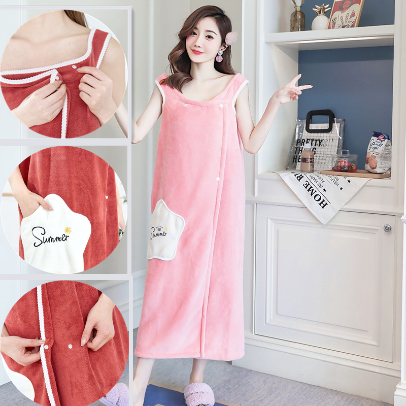1Pcs Kan Dragen Badhanddoek Drank Verslaafd Coral Wol Sling Bad Rok Badjas Zachte Pakket Borst Meisje Microfiber Handdoek