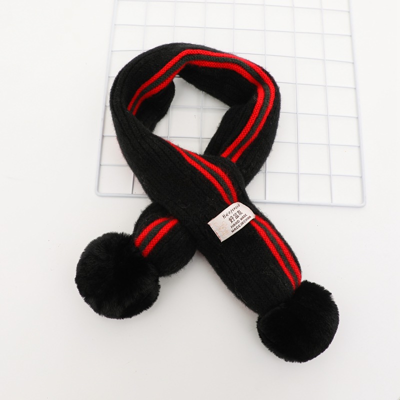 Wiosenne dziewczynki z miękkiej dzianiny szale z pomponami jesienno-zimowa nowe chłopięce dziewczęce kołnierze na szyję dla dzieci ciepłe dziecięce apaszki: czarny w paski Scarf