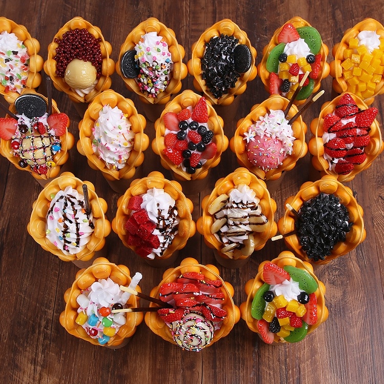 Hong kong boble æg ævle model vinduesvisning simulering dessert snack frugt eggettes puff vaffel prøve rekvisitter vaffel figurer