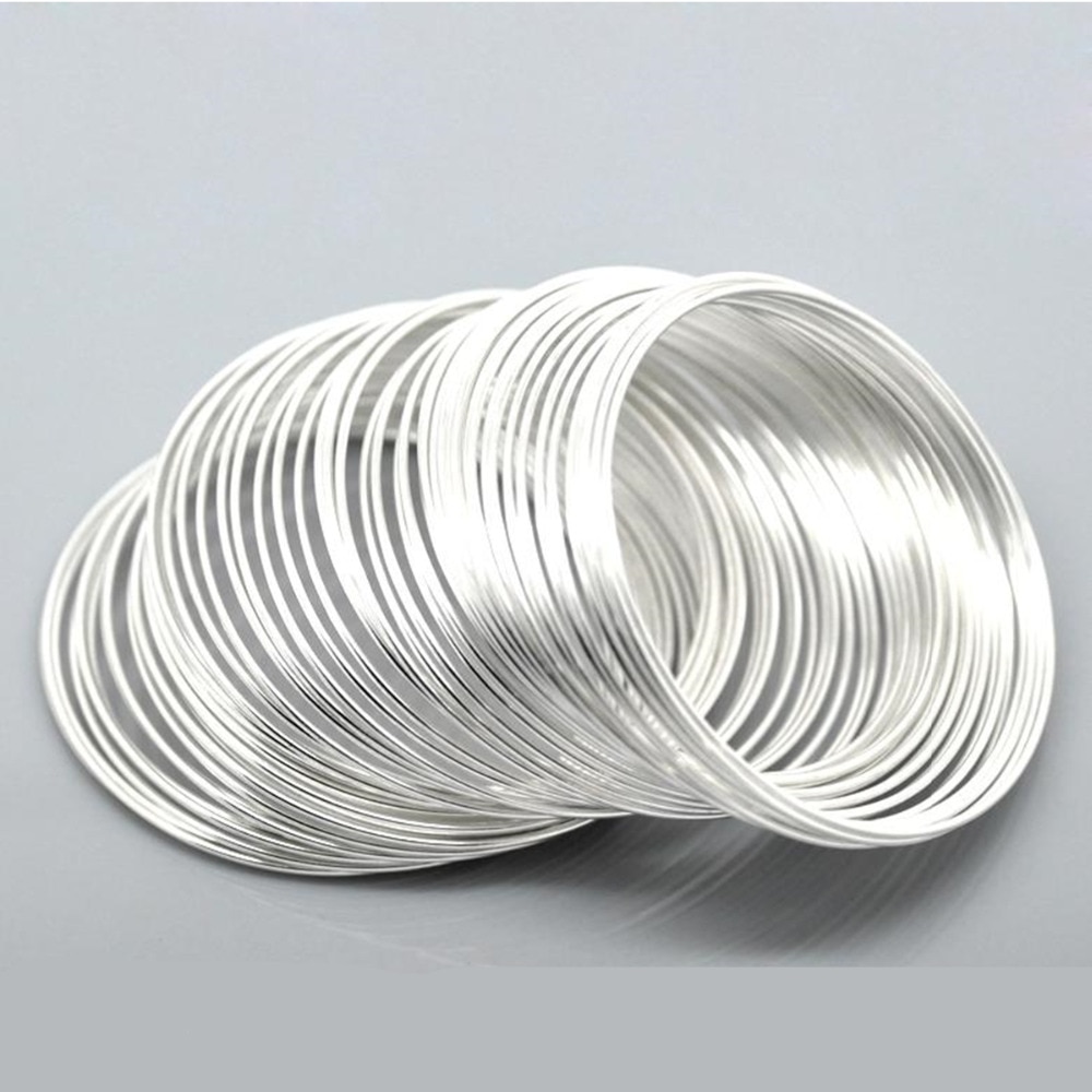 Doreenbeads Staaldraad Geheugen Kralen Armbanden Componenten Ronde Zilveren Kleur Sieraden Bevindingen 5 Cm-5.5 Cm Dia, 15 Loops