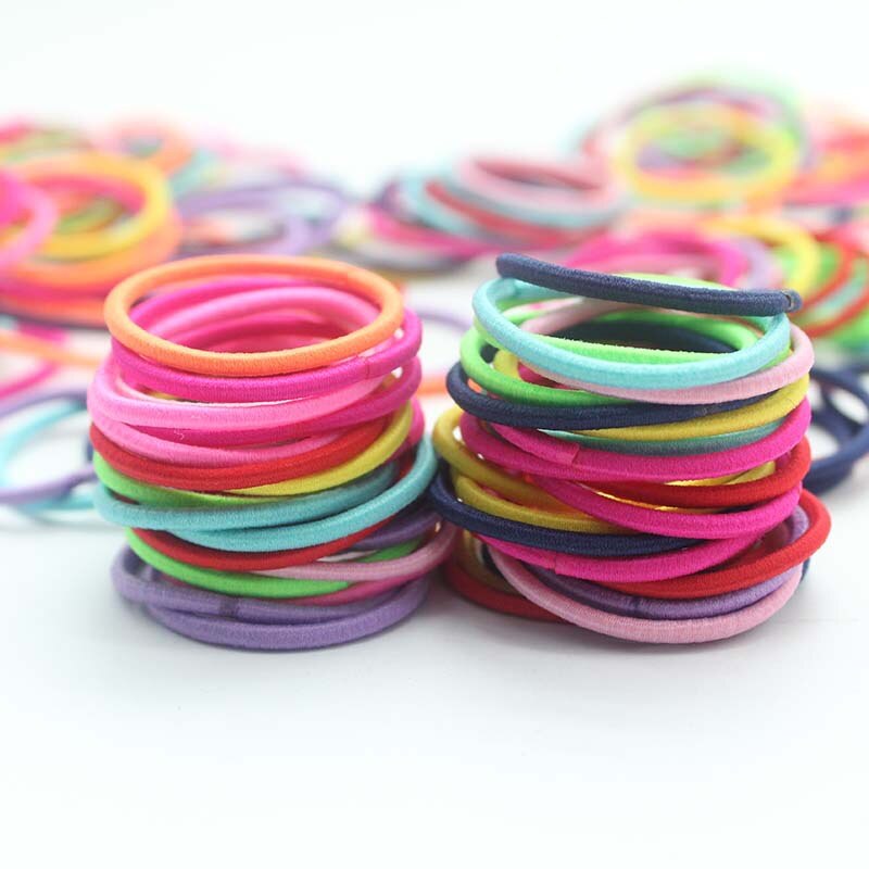 Lot de 100 pièces bandes élastiques pour les cheveux pour enfants, accessoires décoratifs en gomme caoutchouc pour filles