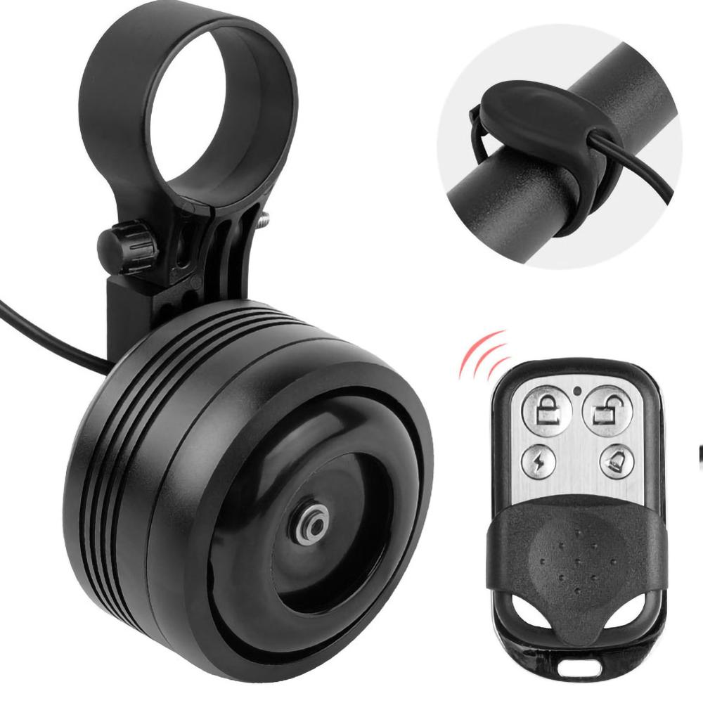 Claxon electrónico inalámbrico para bicicleta, bocina eléctrica de 125DB con carga USB y Control remoto, alarma antirrobo para moto y ciclismo