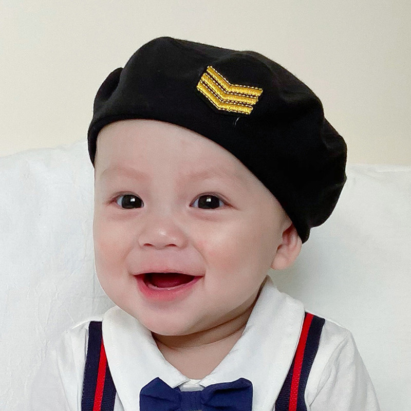 Nieuwkomers Kinderen Baby Boy Marine Baret Hoed Cap Mode Koele Katoen Platte Top Zwart Baby Peuter Kinderen Hoeden Caps groothandelaar