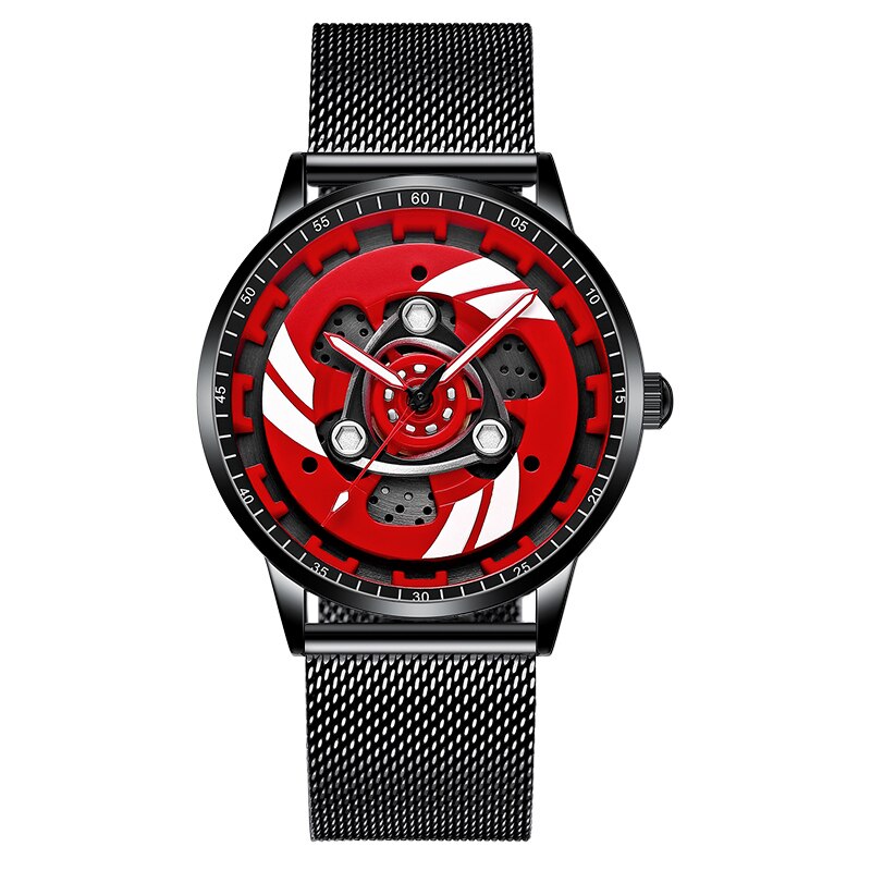 Nektom Mannen Horloges Waterdicht Wiel Horloge Auto Velg Horloge Quartz Mannen Sport Horloges Voor Mannen Klok Mens Spinning horloges: Ducati-Red-W