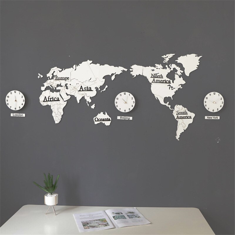Relojes de pared con Mapa Mundial grande, Relojes de pared con moderno, reloj acrílico Ultra silencioso, con brillo Digital en la oscuridad,: white