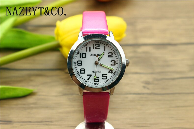 enfants simple visage montre à quartz petits garçons et filles apprendre à temps montre cuir décontractée anniversaire noël horloge: leather rose