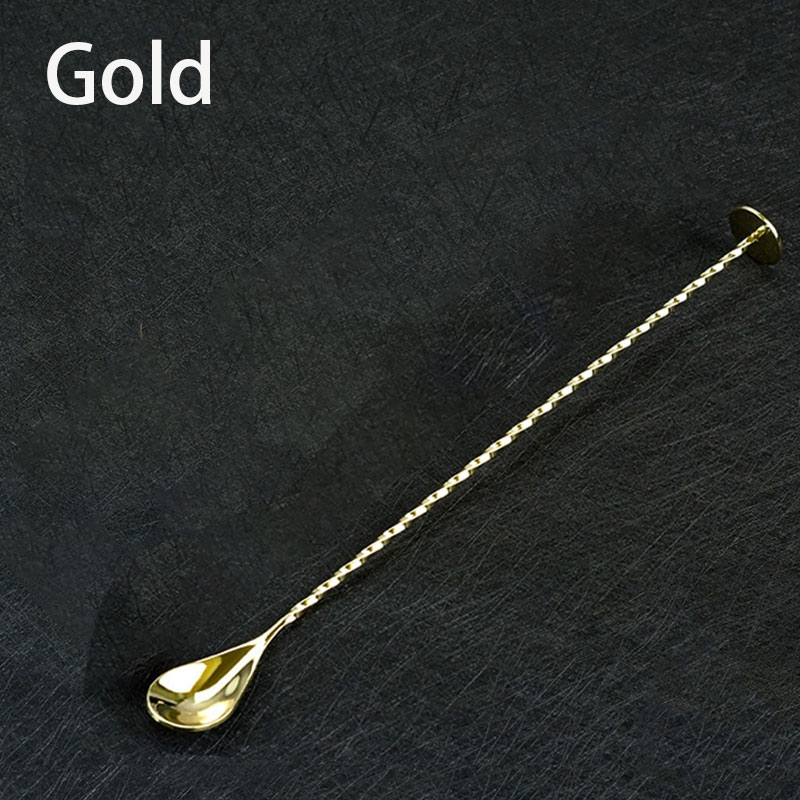 Blande cocktail ske rustfrit stål røremaskine spiral mønster plating snoet langt håndtag cocktail røre bartending bar ske: Guld