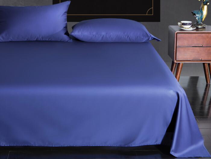 Tela de satén de algodón para sábana 245cm x 250 cm sábana de satén de algodón, Sábana de color sólido: Azul