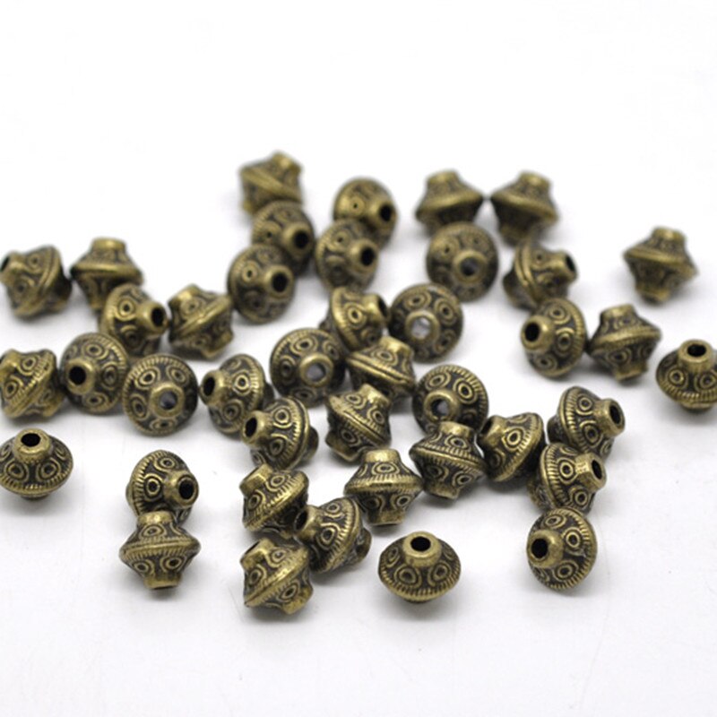 Doreenbeads Zinklegering Spacer Kralen Bicone Antiek Brons Gesneden Diy Maken Sieraden Ongeveer 6Mm X 6Mm, hole: Ca. 1.6Mm, 20 Pcs