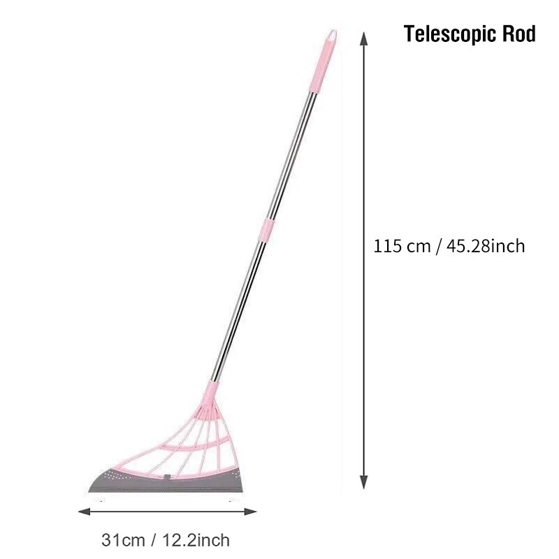 Escoba de Goma para Limpieza, Barredora Manual para el Suelo, Escobilla Mágica, Ideal para Recoger Pelo de Mascotas: Pink Telescopic rod