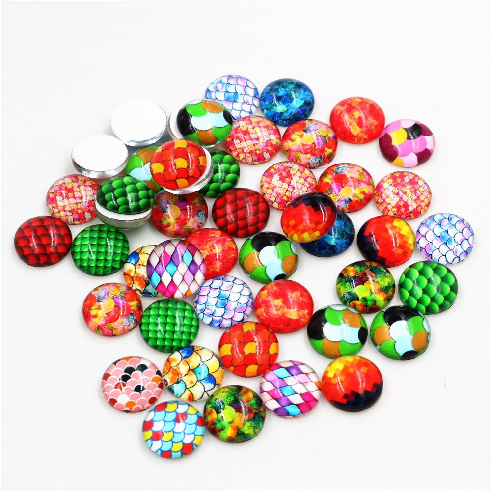 8mm-25mm venda quente 50 pces misturados peixes escala artesanal foto cabochons de vidro