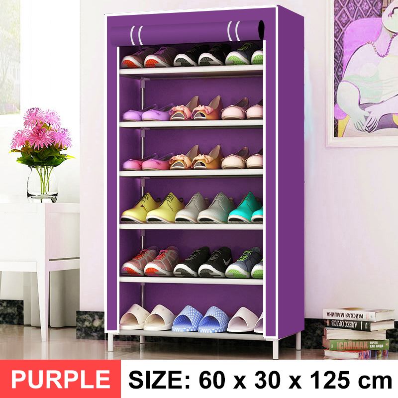 5/7/10 schicht Schuh Gestell Abnehmbare Staubdicht Vlies Stoff Schuh Schrank Hause platzsparende Stehen Halfter Schuhe Veranstalter: 7 Schicht Violett