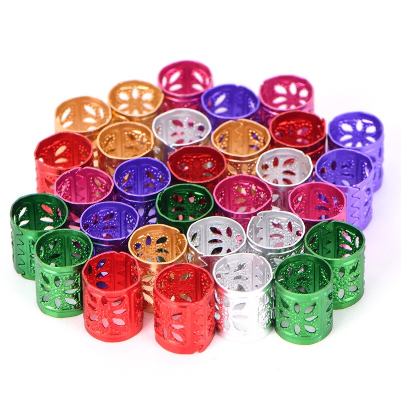 50Pcs 6 Colors Mixed Dreadlock Beads Adjustable Hair Braids Cuff Clip 1x1cm Hole Micro Ring Beads