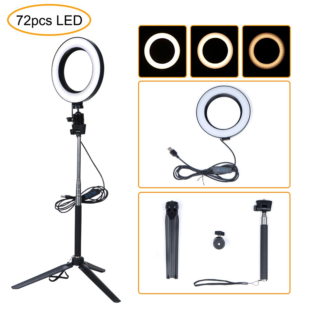 LED Selfie Ring Light Dimmable LED Ring Lamp Photo Video Camera Phone Light Ring Light Fill Light With Telescopic Bracket