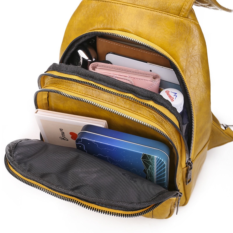 Jahrgang Frauen Rucksack für Damen Reise Zurück Tasche Brust Schulter Tasche Gute Öl Wachs PU Leder Weibliche Rucksack mochila