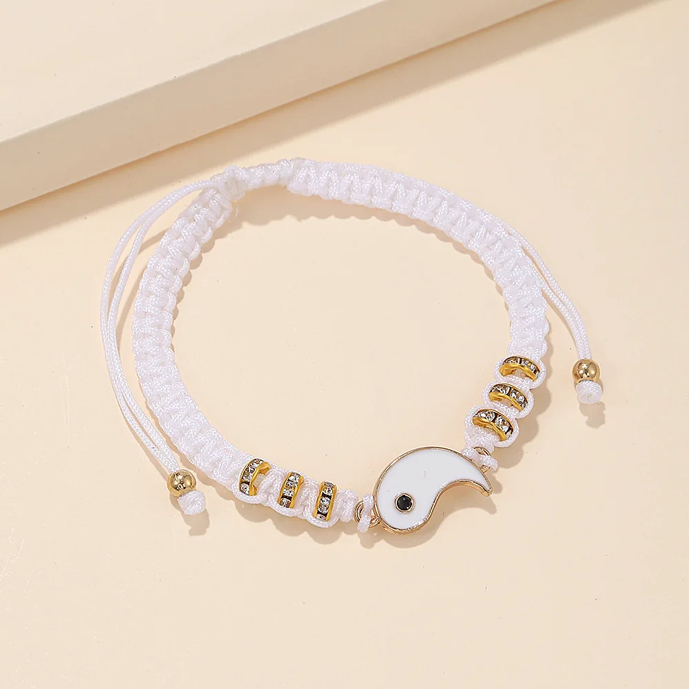 Conjunto de jóias tai chi casal pulseira preto branco corda ajustável conjunto corrente estilo simples uso diário amizade jóias presente: Ouro escuro