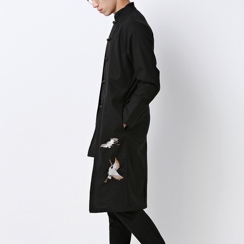 Gabardina larga tradicional china para hombre, Chaqueta larga de lino y algodón, traje de maestro Tai Chi Kung Fu, abrigo chino para hombre, CN-105