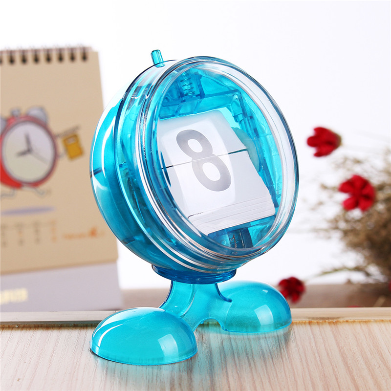 Round Blue Desktop Manual Mini Flip-page Calendar Counter ABS Digital Display Day Month Perfect for the Home or Office