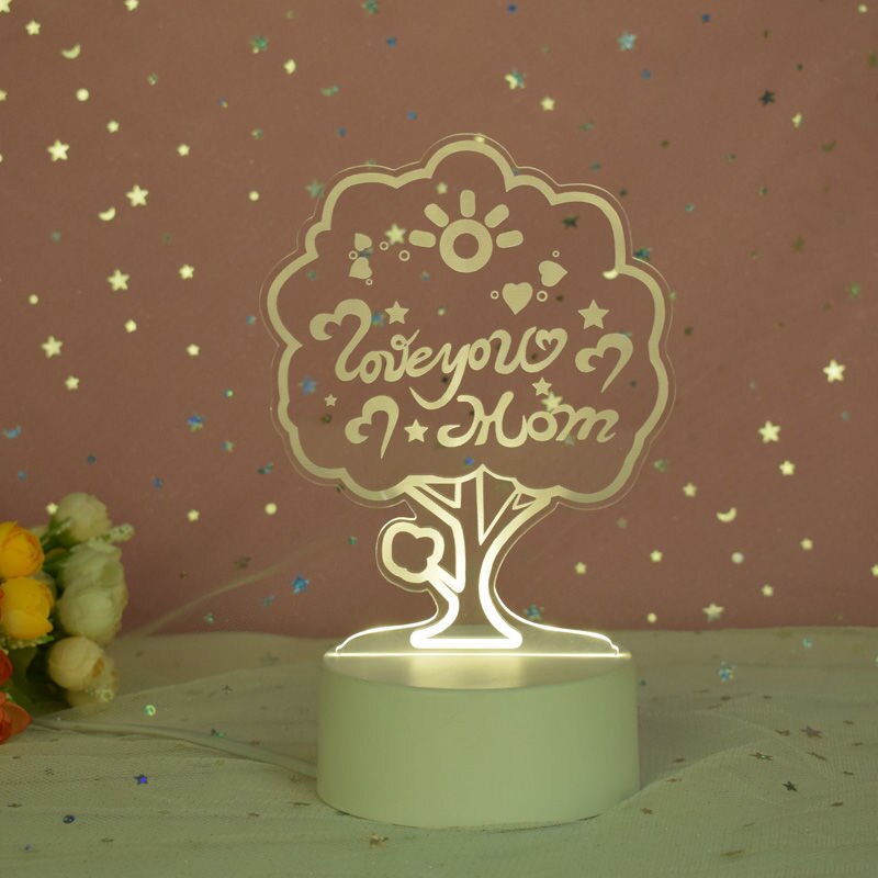 Lámpara de holograma 3D para madre, luces acrílicas USB con caja de , de aniversario, de amor de cumpleaños para mamá: love mom
