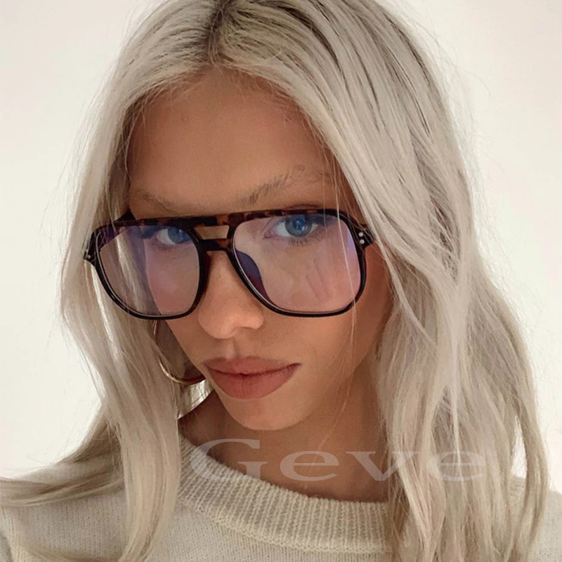 Montura de gafas de doble puente de gran tamaño para mujer, anteojos de piloto Vintage antiluz azul, montura óptica para ordenador